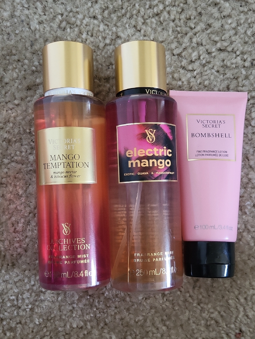 Victoria's Secret Mango Temptation, Electric Mango, Bombshell Lotion